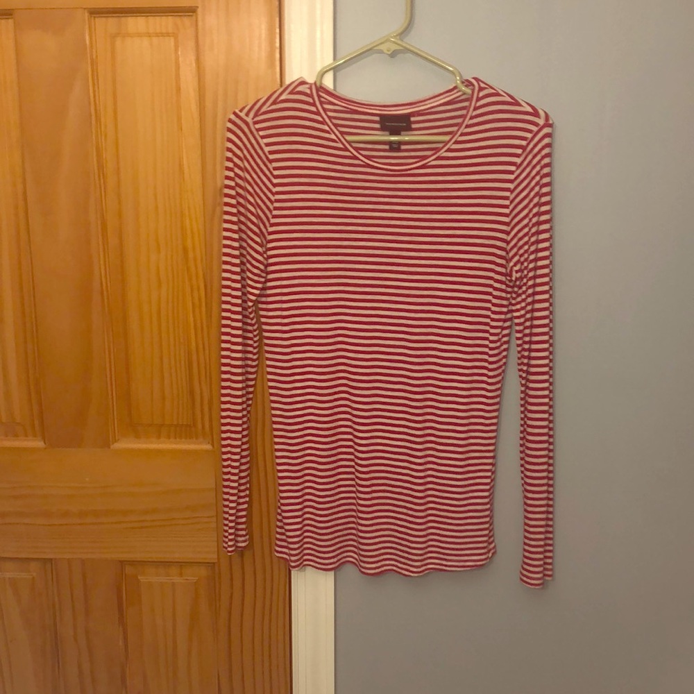 Red/White Striped Long Sleeved Top